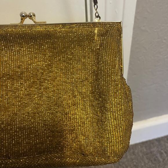Vintage 1980s GOLD Geometric Beaded Luxury Designer Evening Bag Pristine 1 - Picture 9 of 12